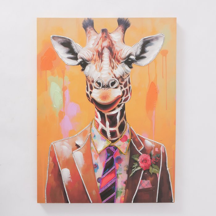 Leinwandbild Giraffe Ferdy – Handgearbeitet mit Strasssteinen