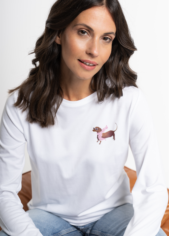 Shirt mit Rundhals und Motivdruck Dackel, Ecrue