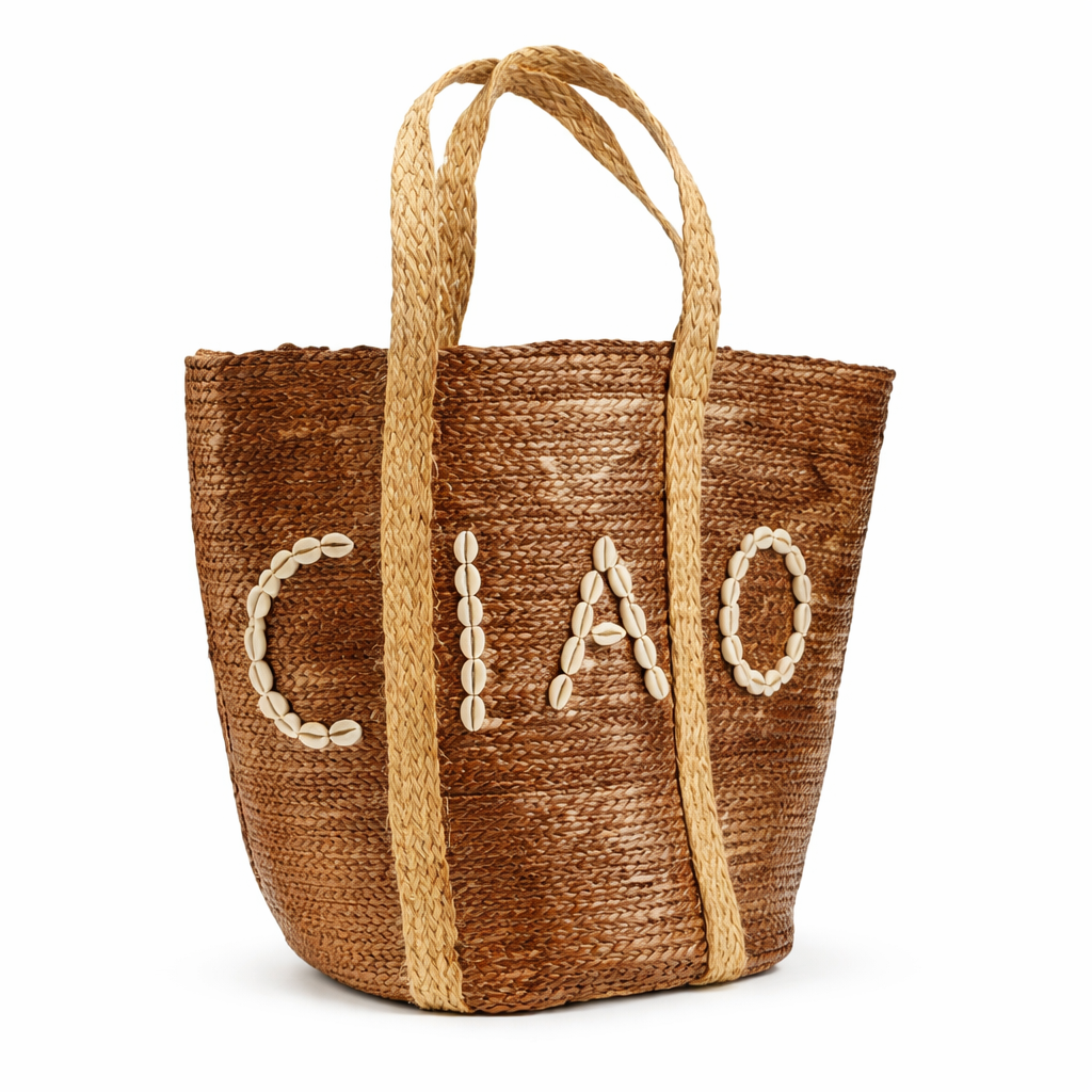 Shopper Tasche Ciao Bella – Geflochtene Sommertasche Bronze-Gold