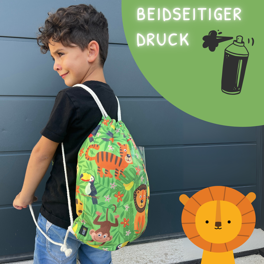 Turnbeutel Dschungel mit Sichtfenster – Kinder Sportbeutel 40x32 cm von HECKBO