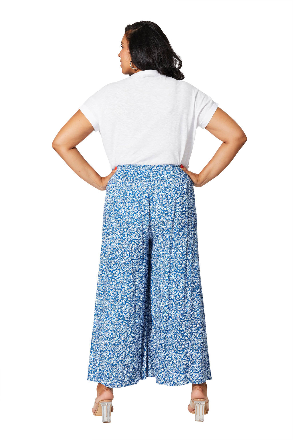 Leichte Sommerhose Blau Weiß – Viskose mit elastischem Bund | Große Größen