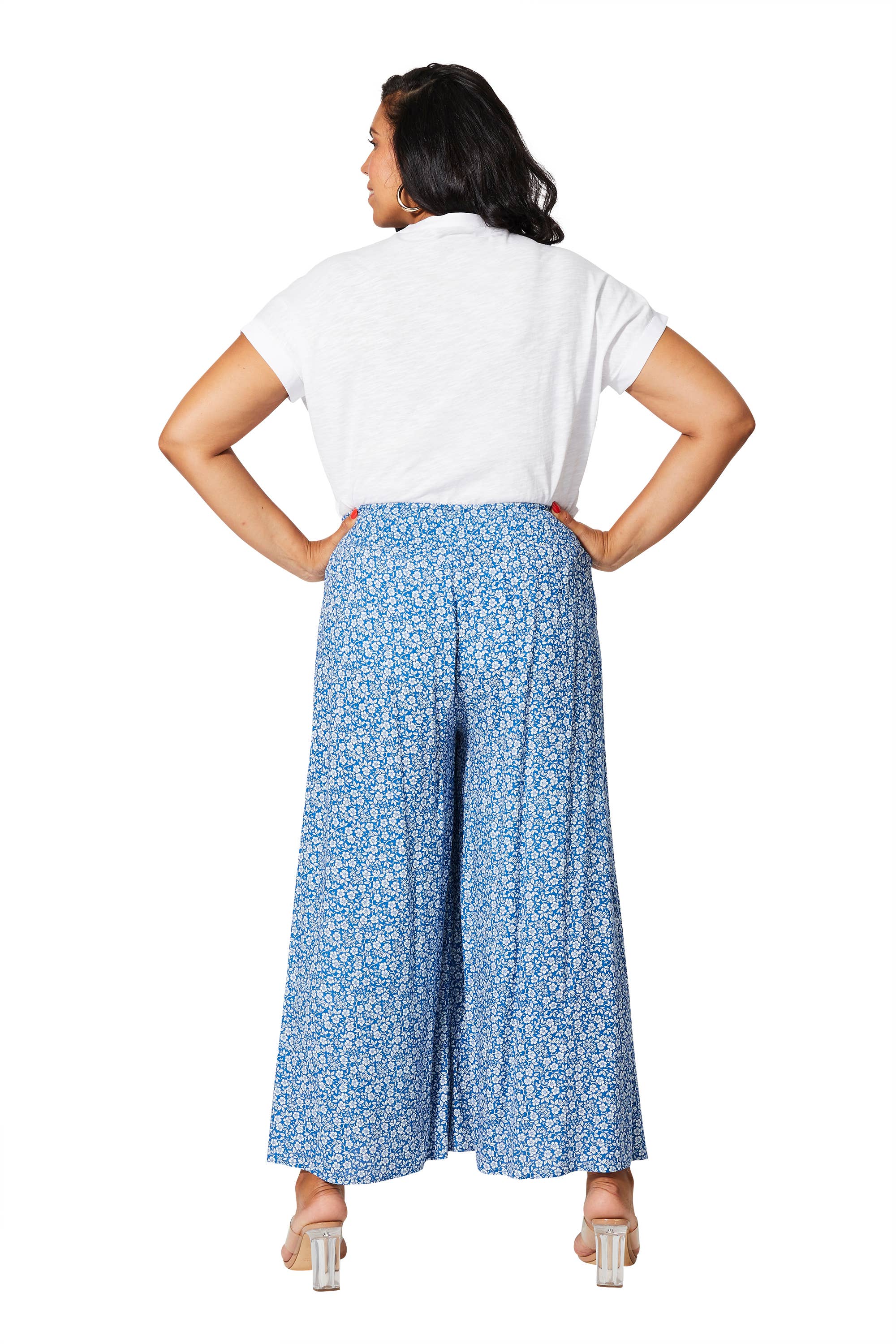 Leichte Sommerhose Blau Weiß – Viskose mit elastischem Bund | Große Größen