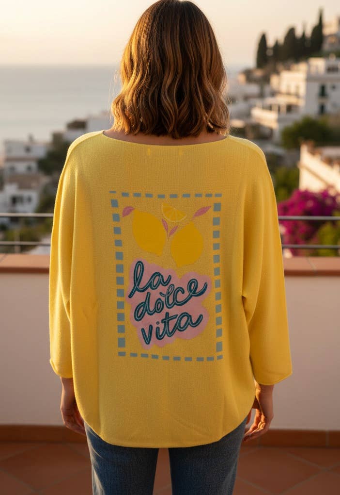 Pullover „Dolce Vita“ – Strick mit Zitronen-Print & Stickerei von MOOYA