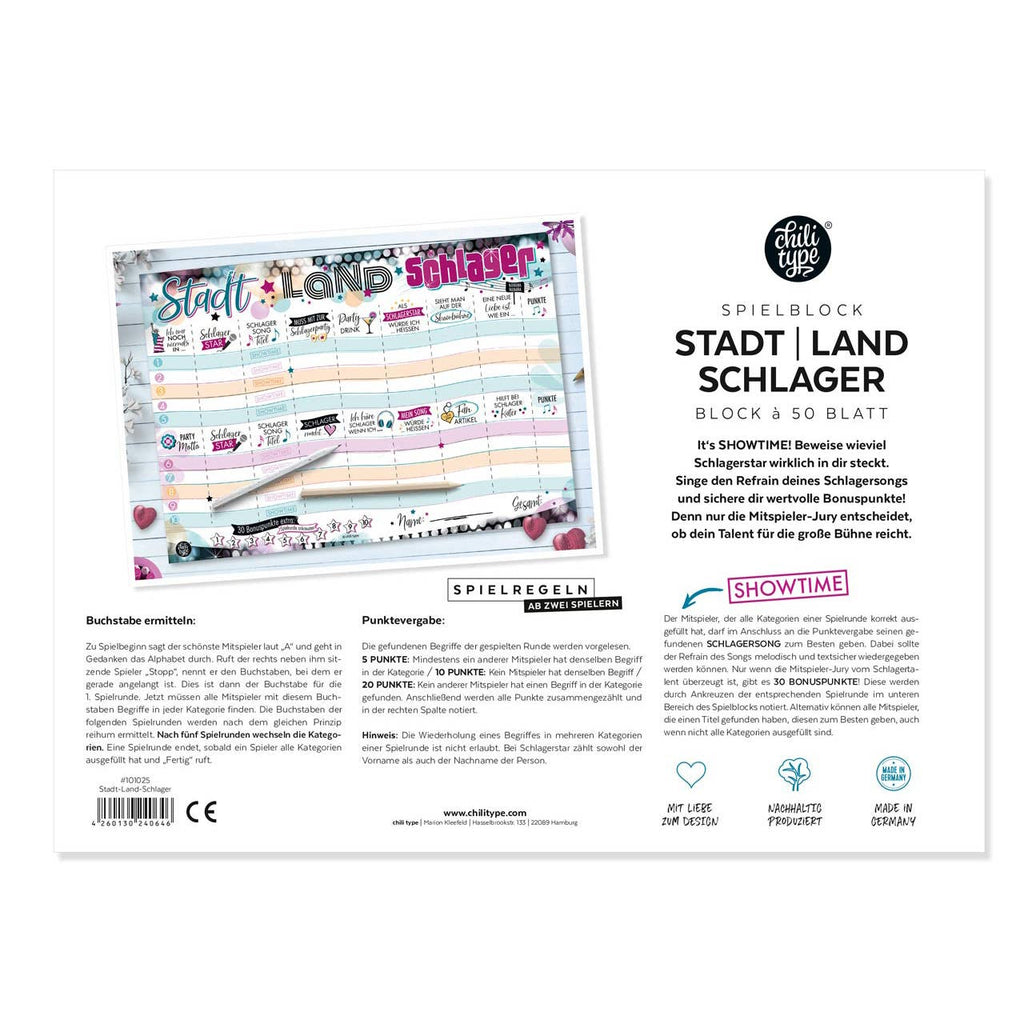 Stadt-Land-Schlager – Spielblock DIN A4