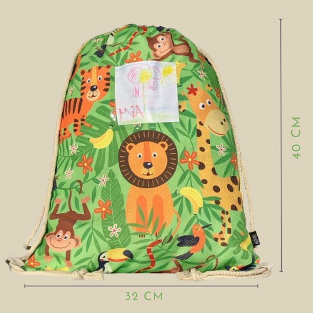 Turnbeutel Dschungel mit Sichtfenster – Kinder Sportbeutel 40x32 cm von HECKBO