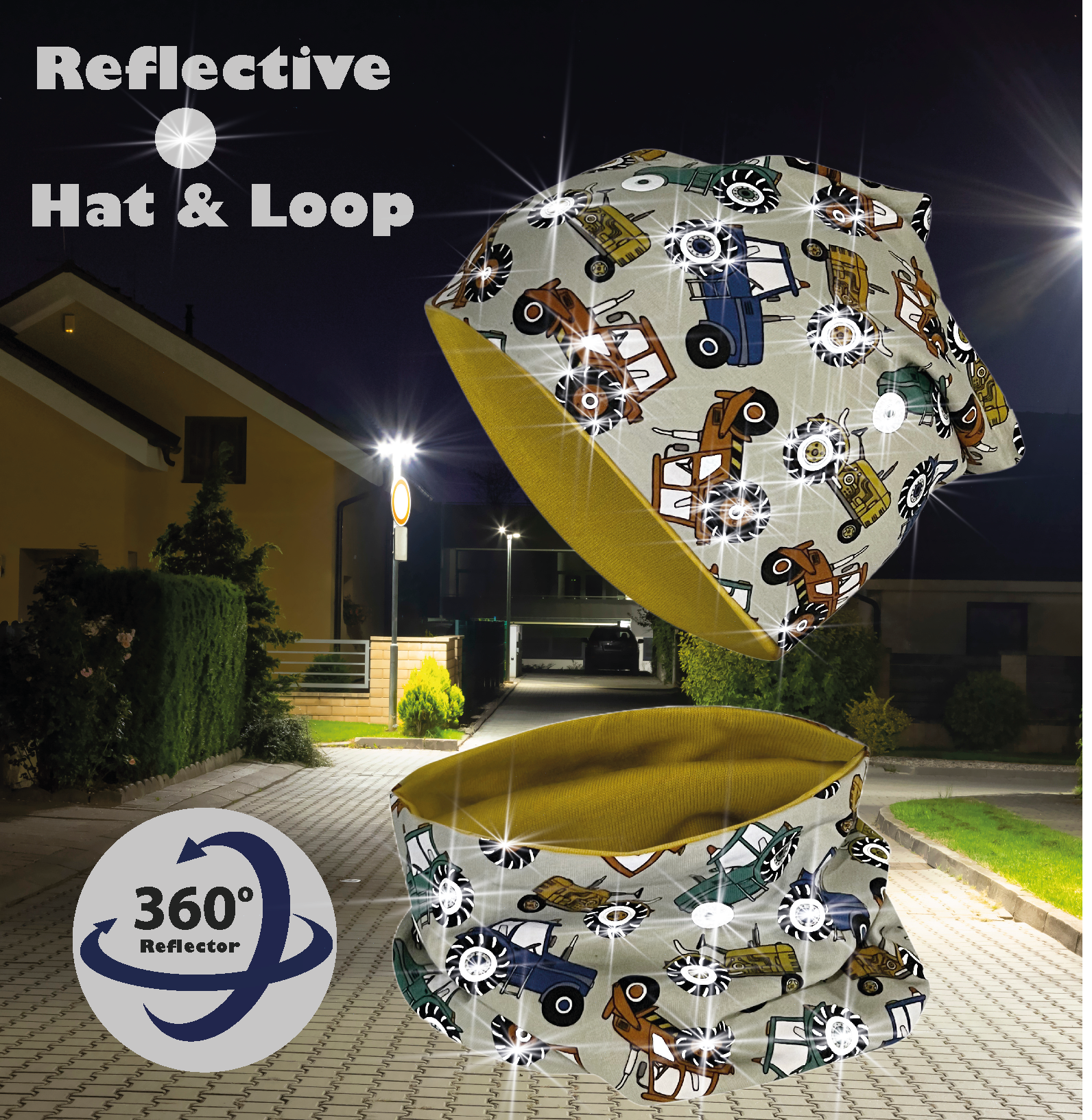 360° Reflektor Beanie & Loop – Traktor - Jersey innen