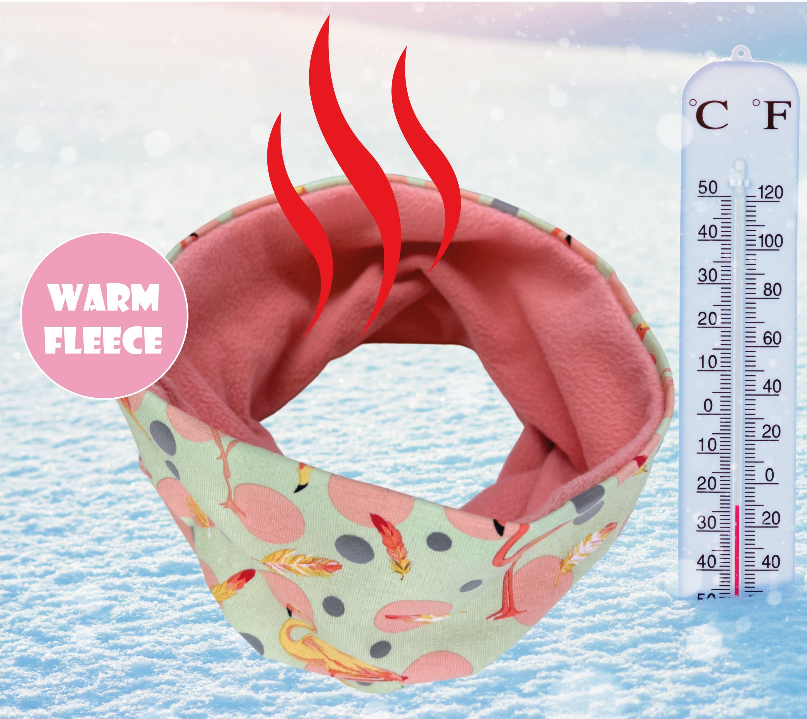 360° Reflektor Beanie & Loop - Flamingo  - Vlies innen