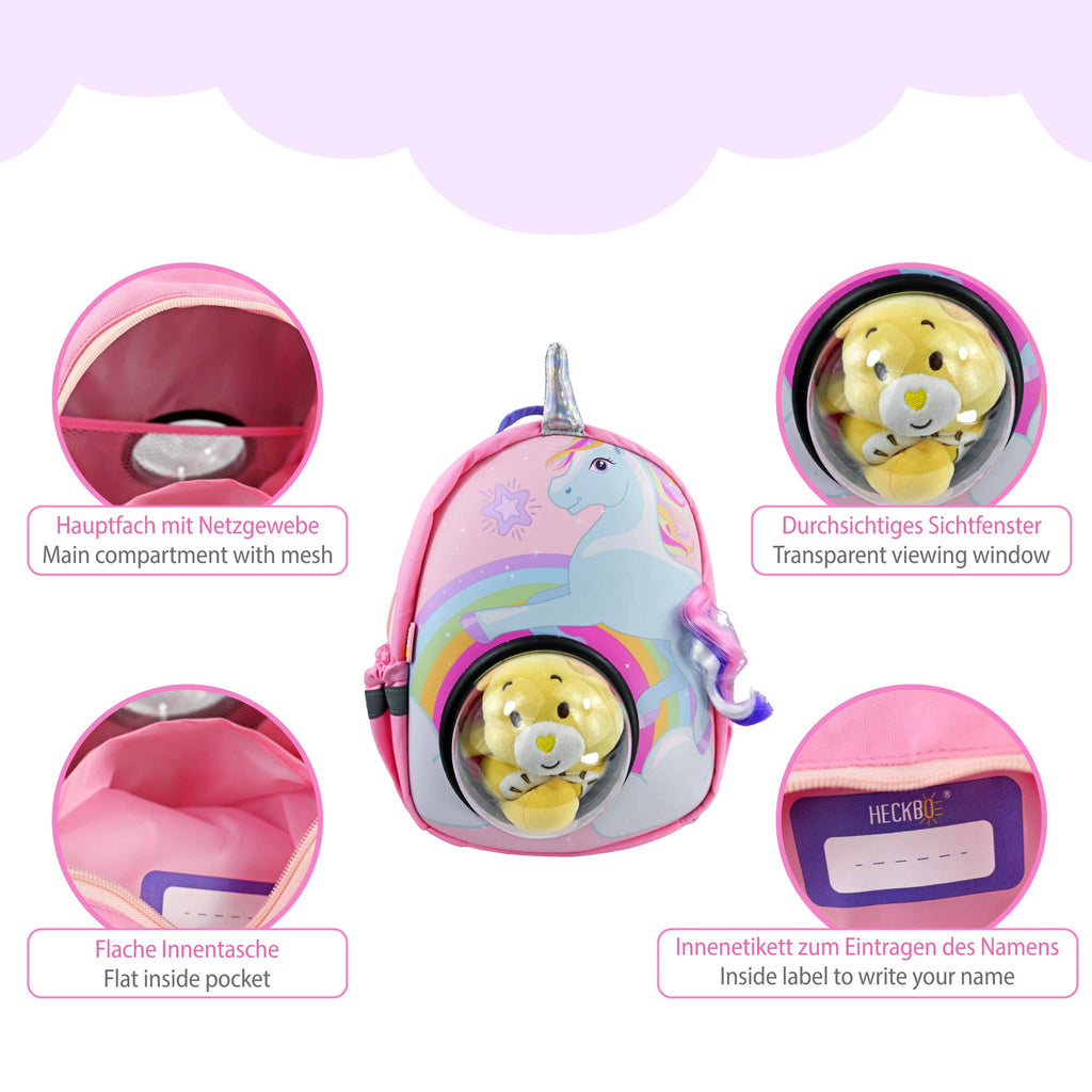 Kinder Rucksack Einhorn mit Sichtfenster – Magischer Schulrucksack 30x23x15 cm von HECKBO