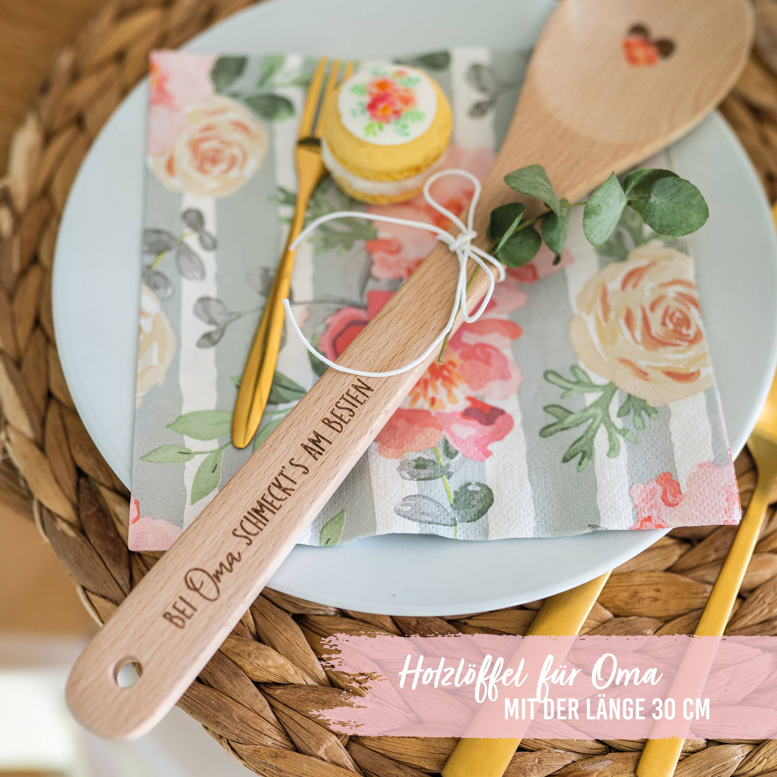 Kochlöffel aus Holz - Buche - mit Gravur Oma Set 02