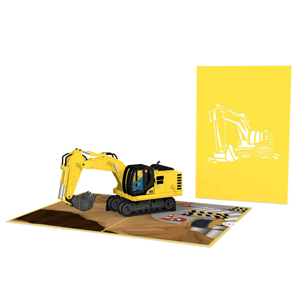 Bagger Pop-Up Karte – 3D Geburtstagskarte 15x20 cm für Kinder & Baggerfans