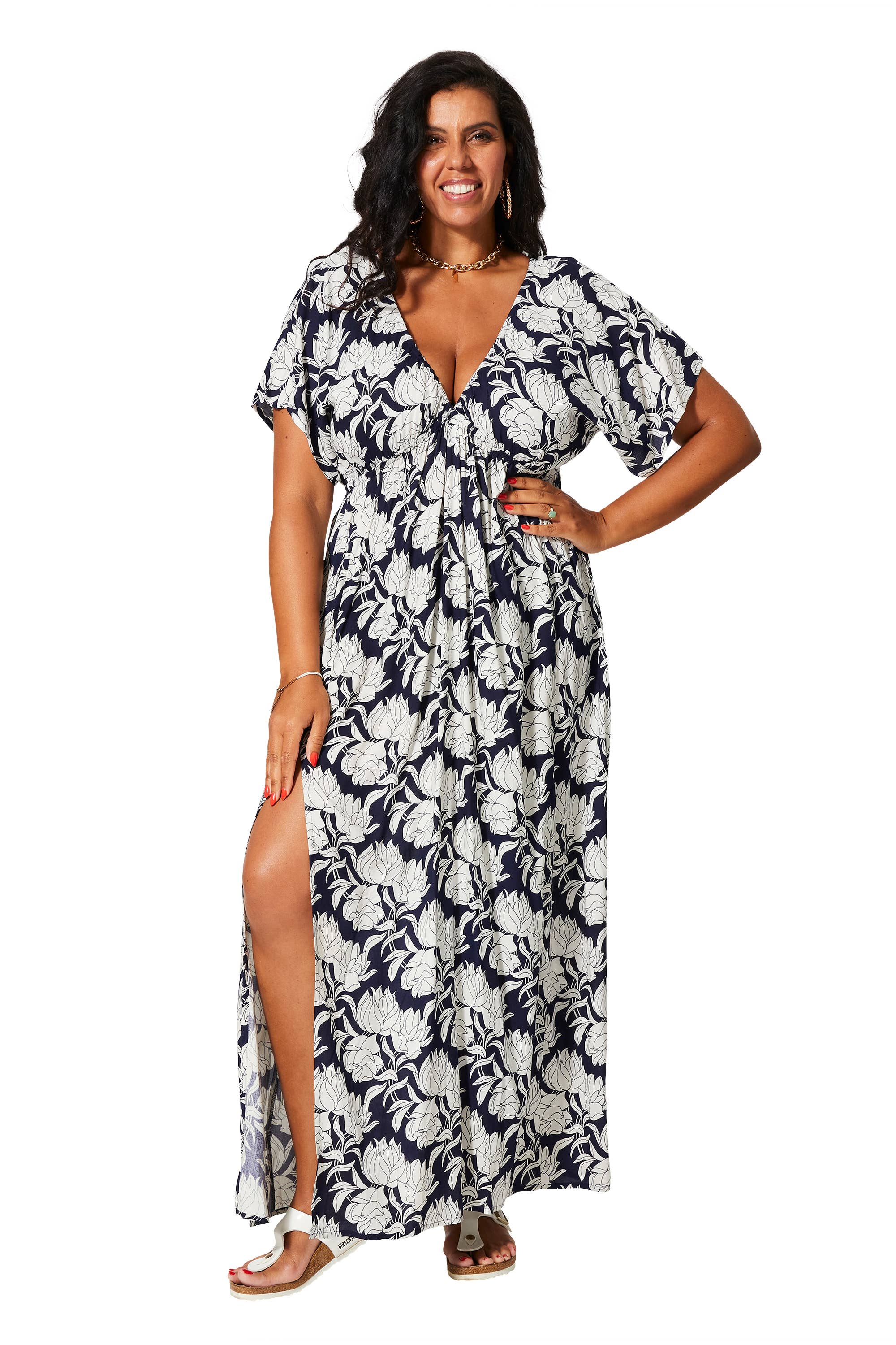 LANGES KURZÄRMLIGES SOMMERKLEID MAXIPV0007A