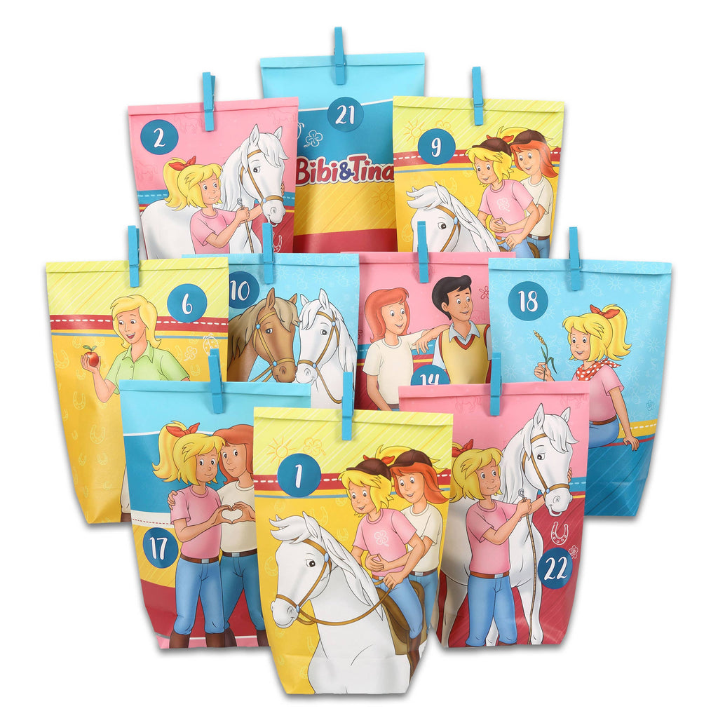 Adventskalender DIY-Set „Bibi & Tina“ – 24 bedruckte Kraftüten mit Zahlenaufkleber