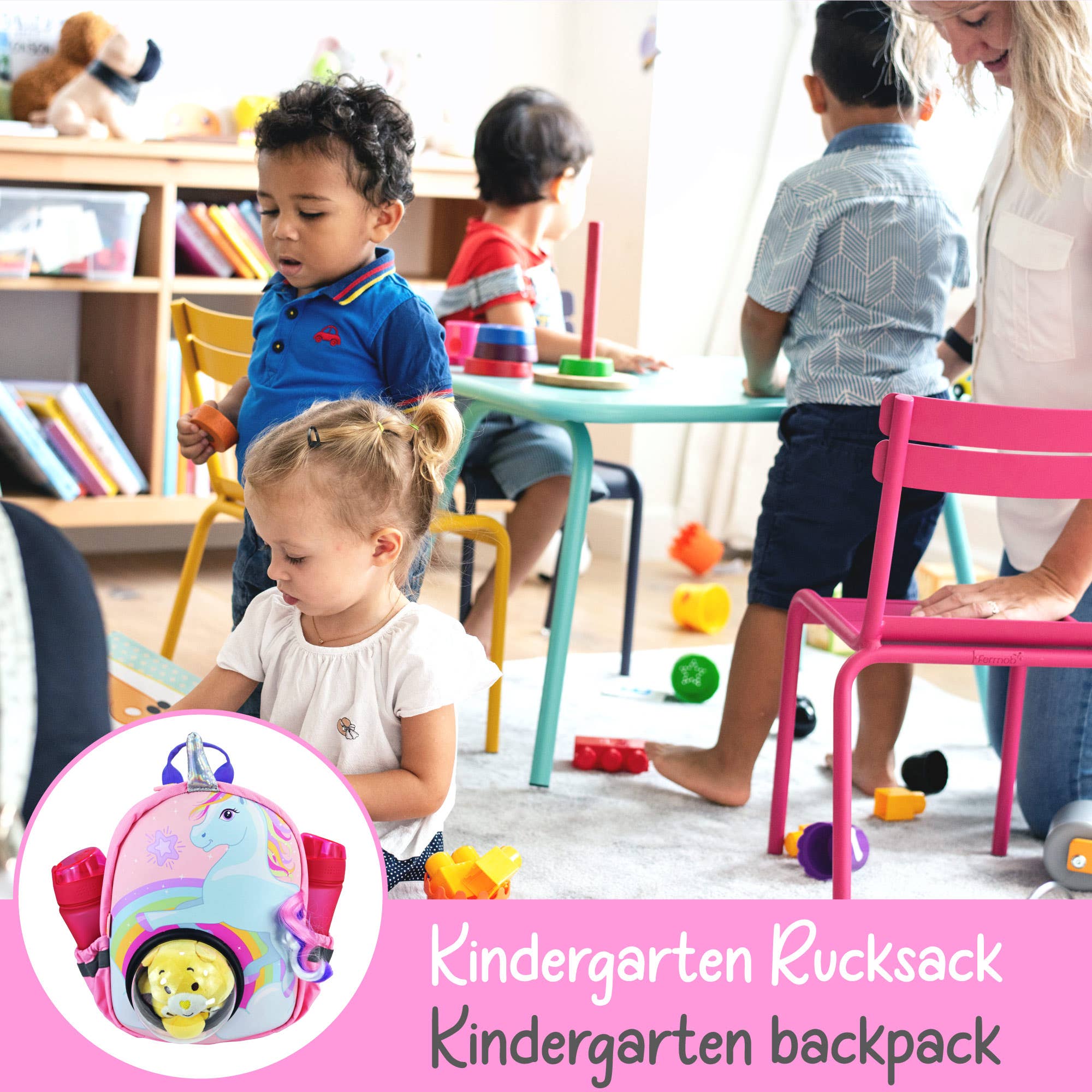 Kinder Rucksack Einhorn mit Sichtfenster – Magischer Schulrucksack 30x23x15 cm von HECKBO