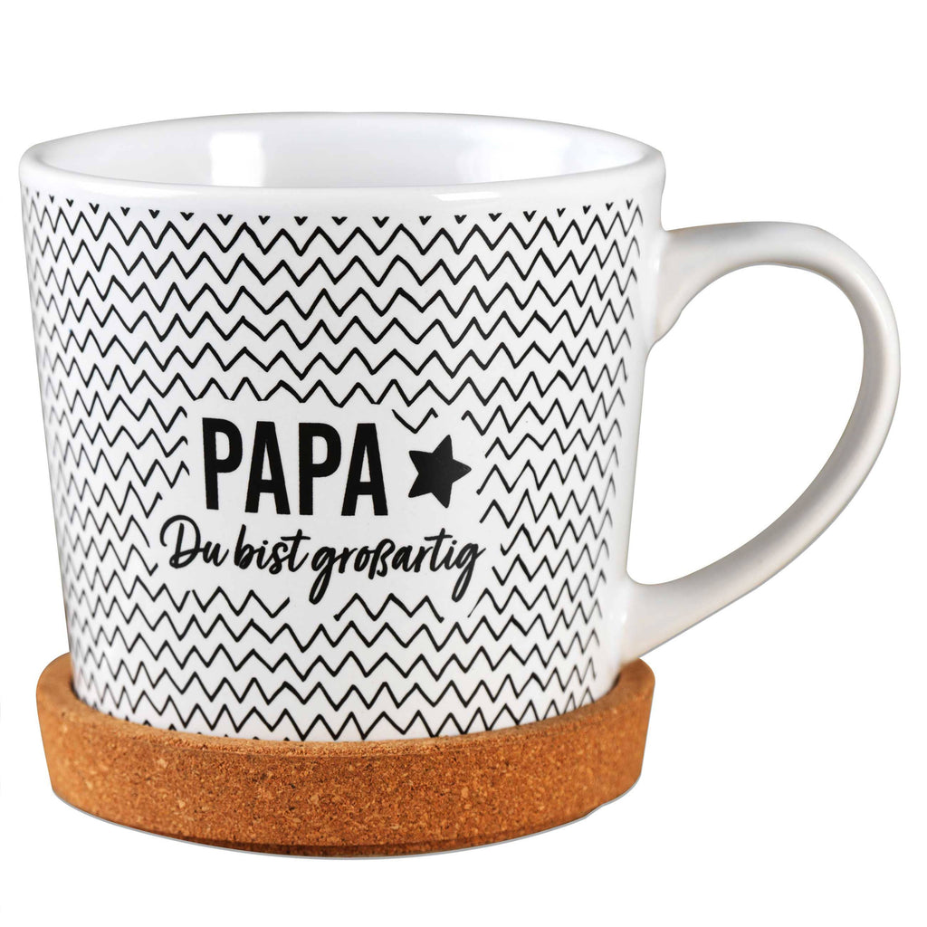 Tasse „Papa du bist wunderbar“ – Keramiktasse mit Motiv & Korkuntersetzer