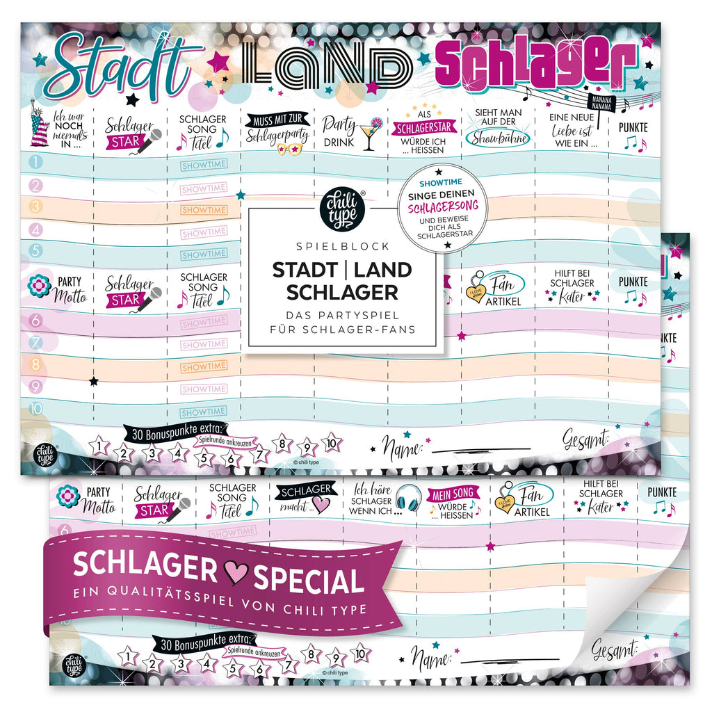 Stadt-Land-Schlager – Spielblock DIN A4