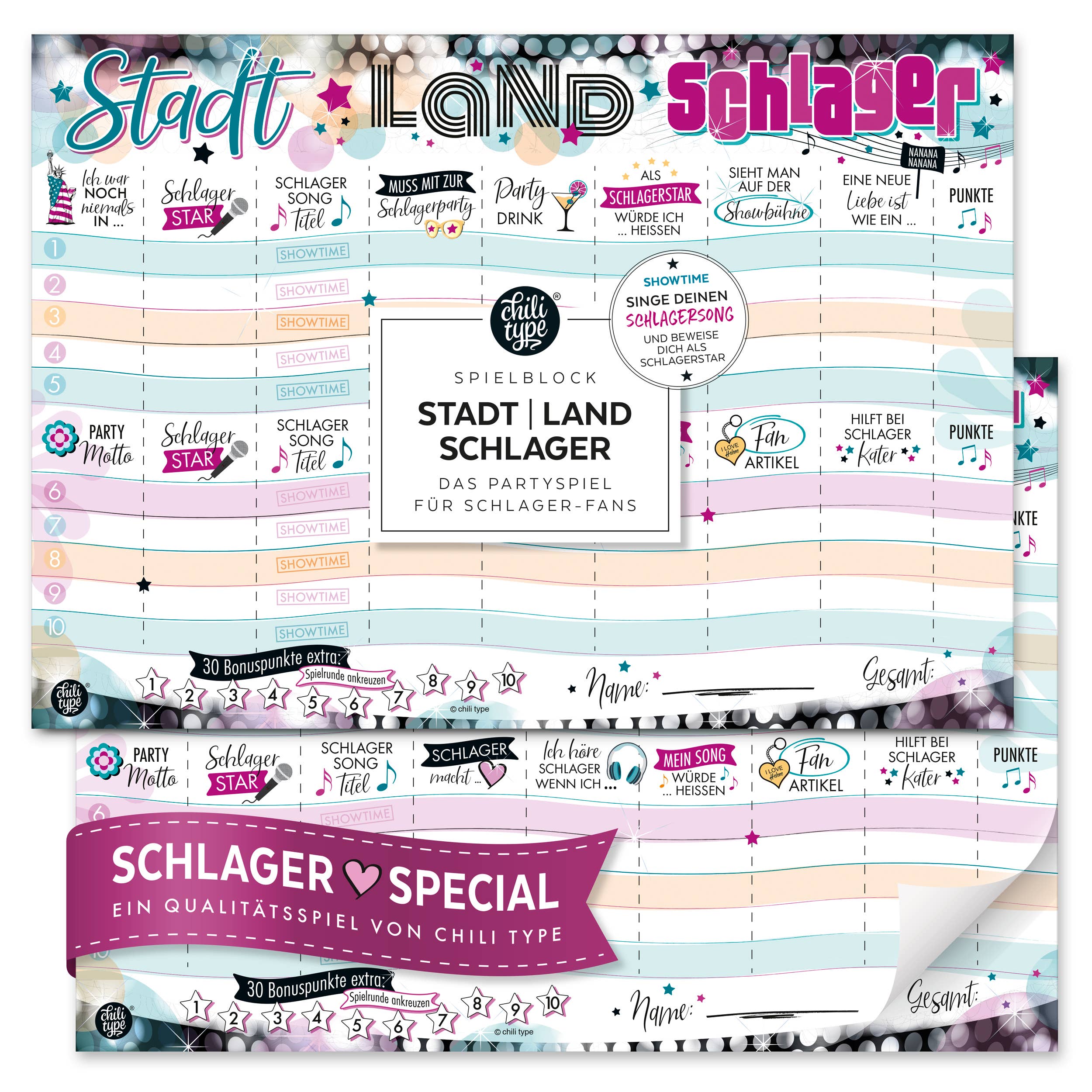 Stadt-Land-Schlager – Spielblock DIN A4