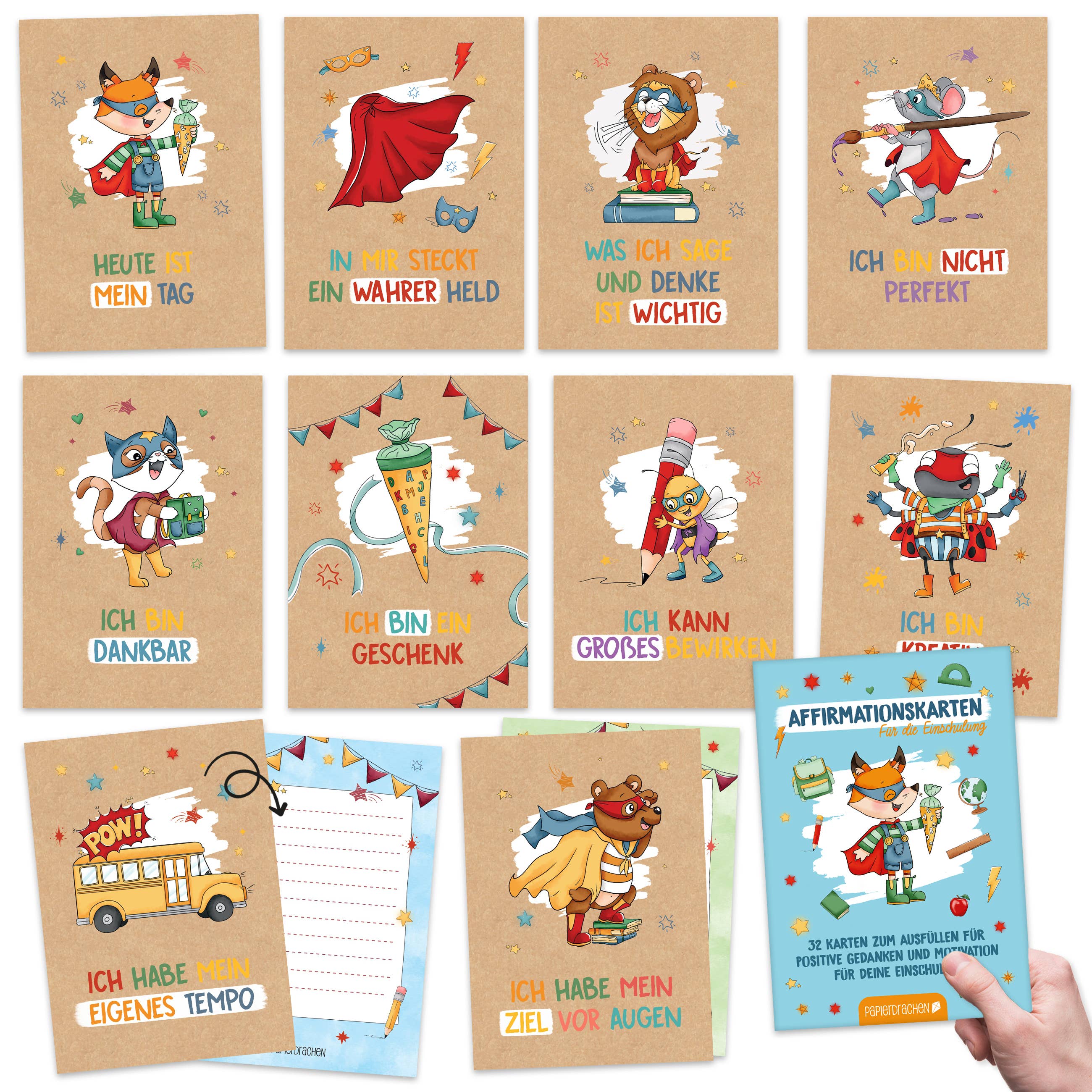 Affirmationskarten Schule Superhelden Tiere - Set 5