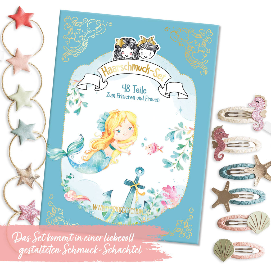 48 Haarspangen & Haargummis Meerjungfrau – Haar-Accessoires Set für Mädchen