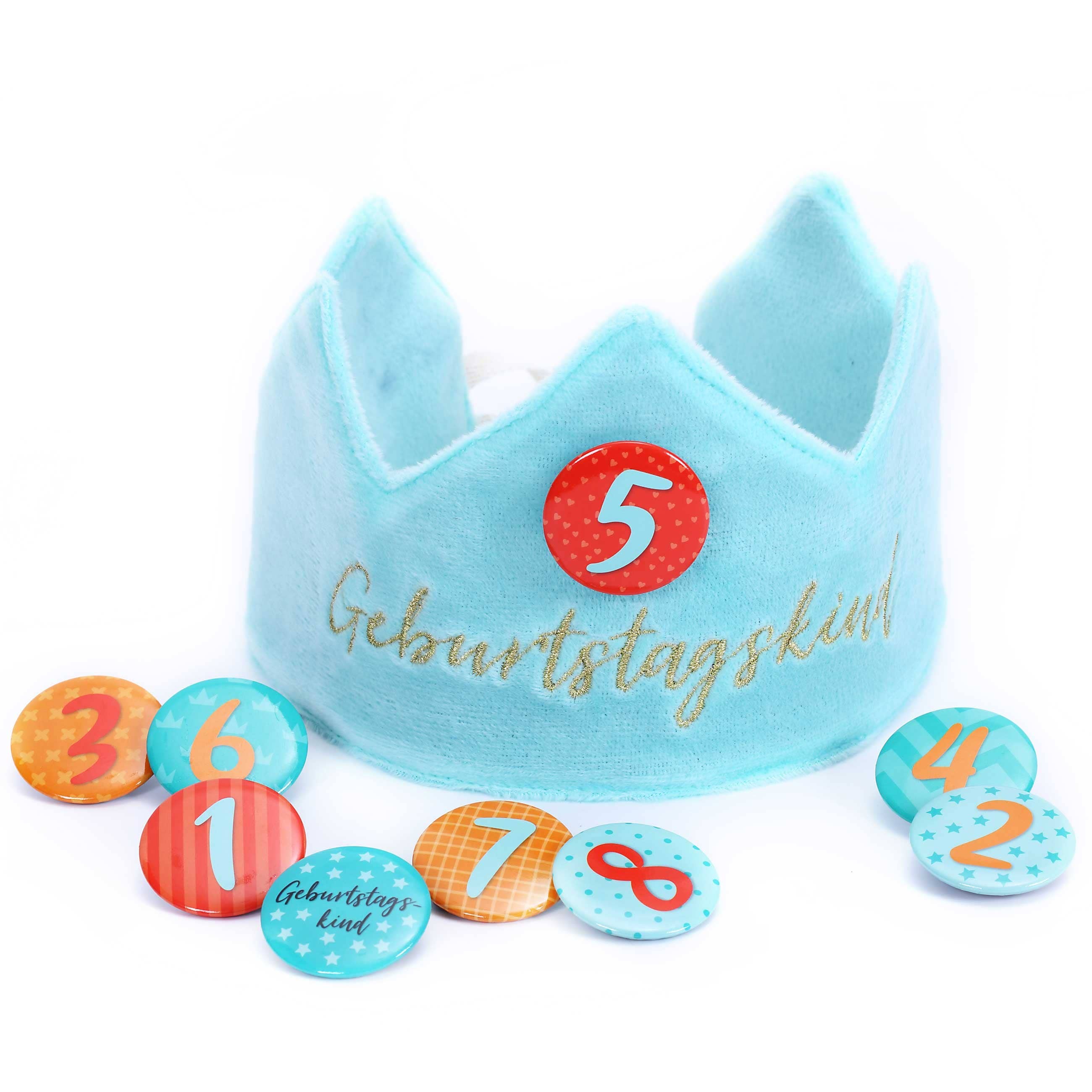 Geburtstagskrone Samt - Türkis - Set 3
