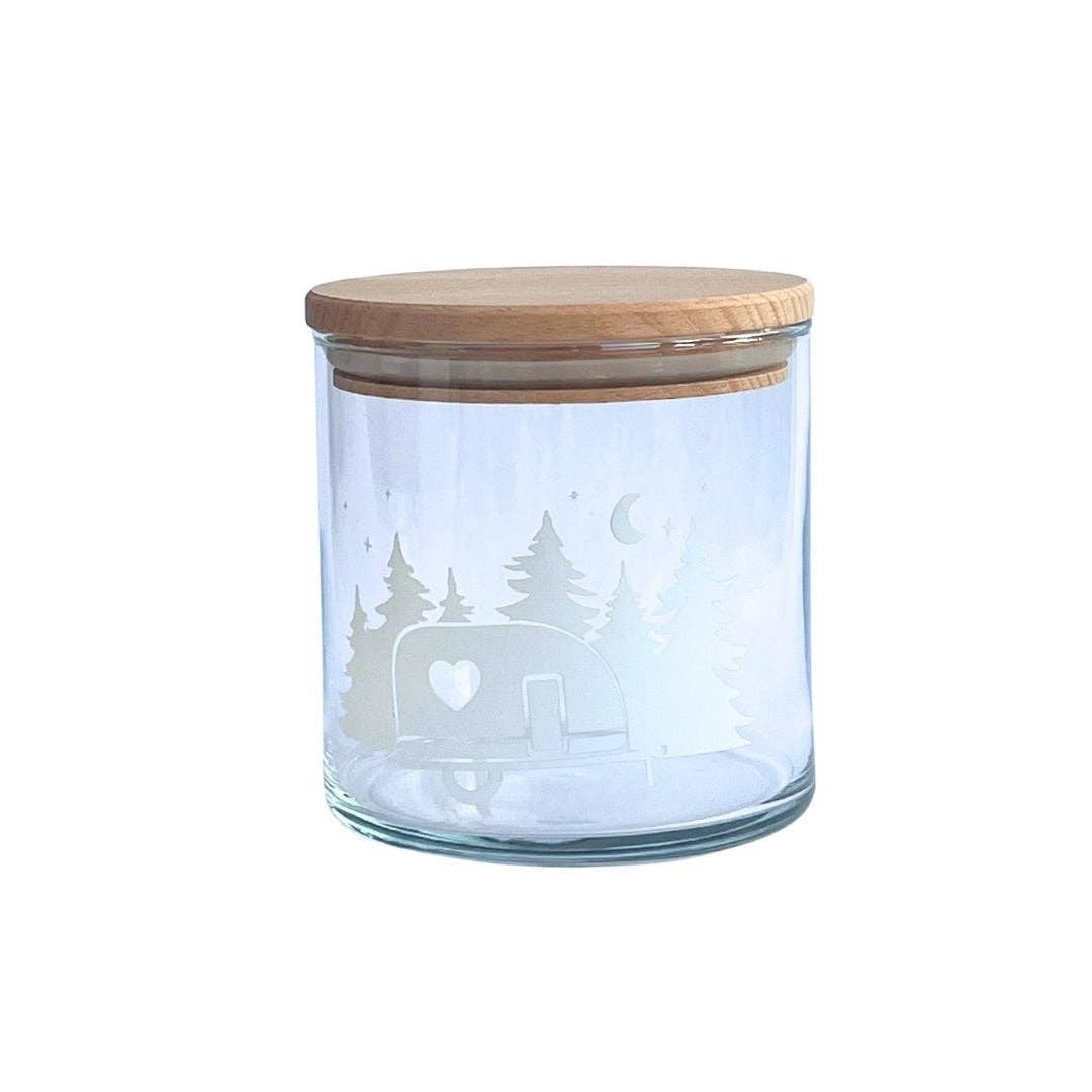 Glasdose Camping mit Holzdeckel 530ml - Vorratsdose aus Glas