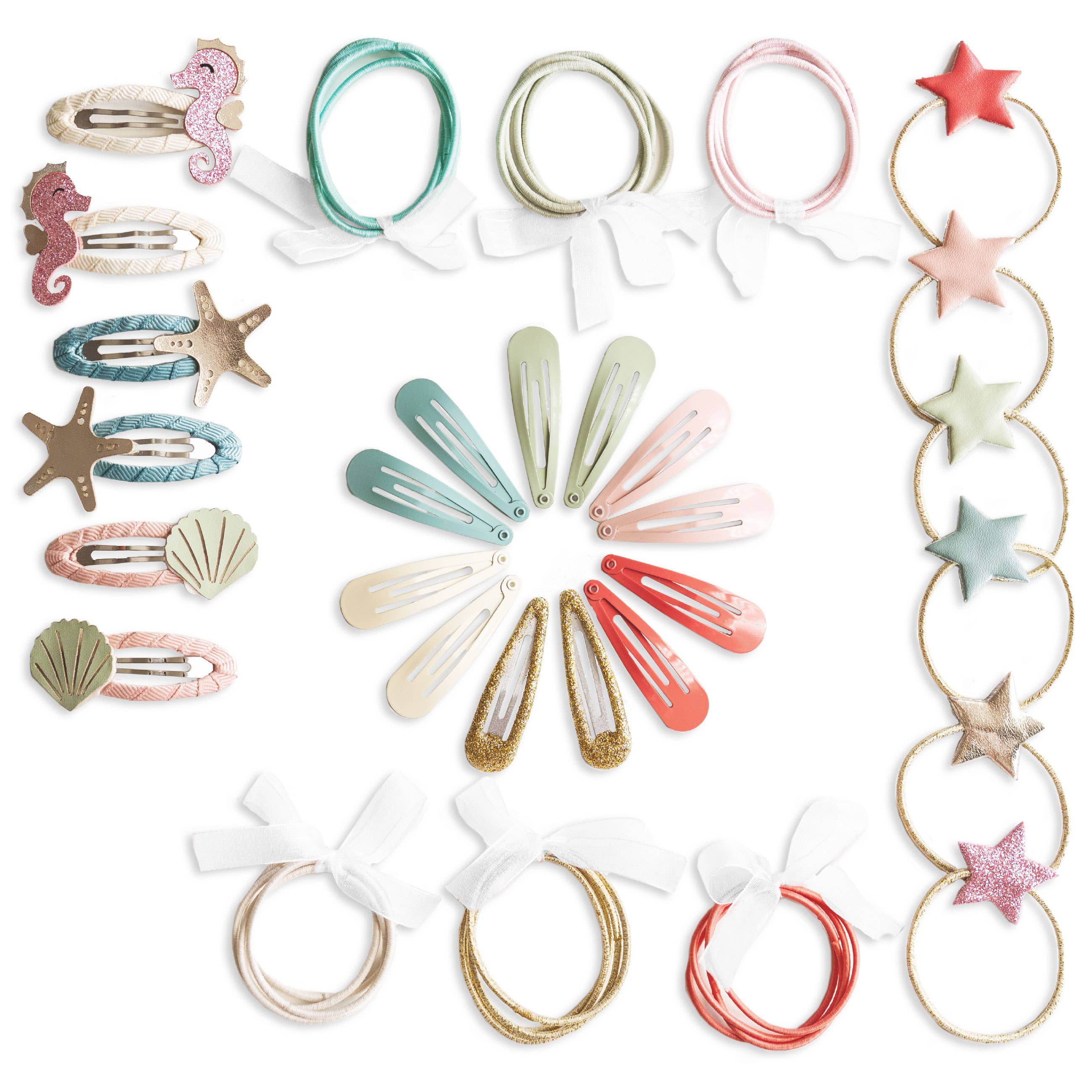 48 Haarspangen & Haargummis Meerjungfrau – Haar-Accessoires Set für Mädchen
