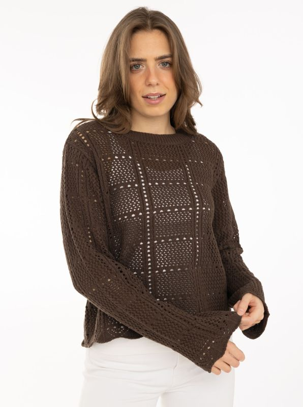Strickpullover Damen Lochstrick – Leichter Pullover von zwillingsherz in Creme, Braun & Rosa