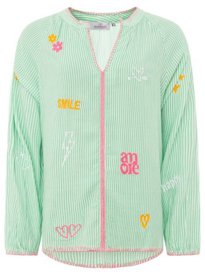 Bluse „Smile & Amore“ – Streifenbluse mit Print von Zwillingsherz