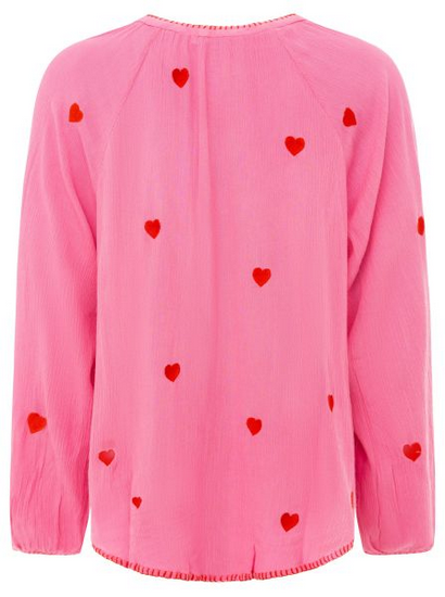 Bluse „Gestickte Herzen“ – Rosa Viskosebluse mit Herz-Stickerei von Zwillingsherz