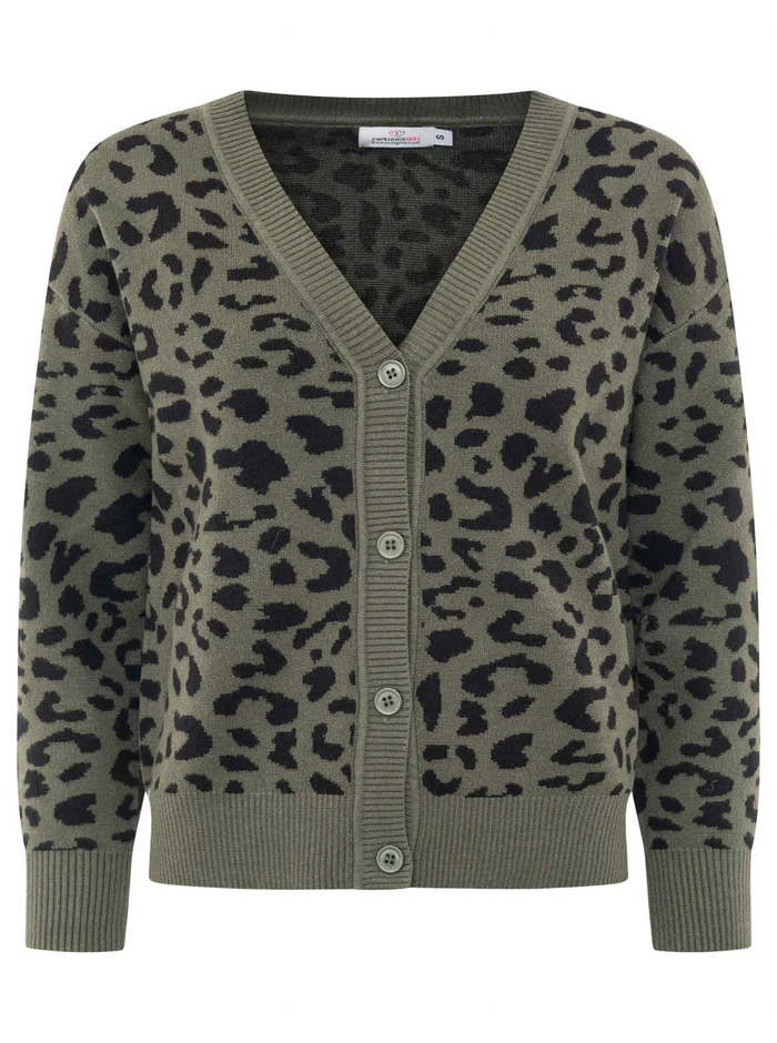 Strickjacke Damen Cardigan Classic Leo – Animalprint Jacquard von zwillingsherz