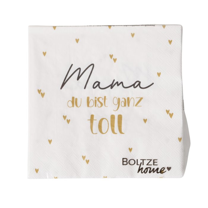 Papierservietten „Mama du bist ganz toll“ – Muttertagsgeschenk mit Goldherzen | Boltze