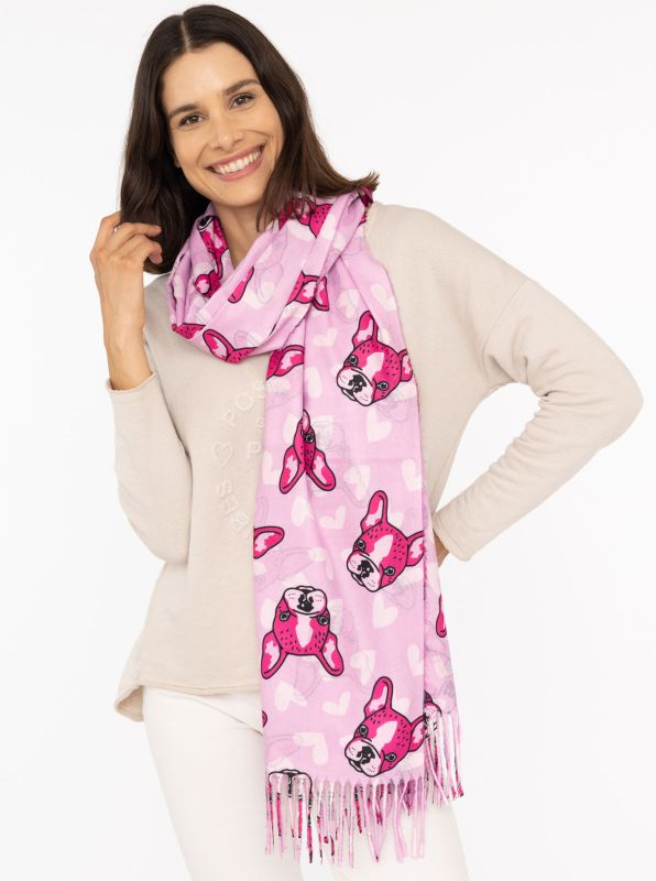Schal Damen Frenchie Love Digital Print – Tuch mit Fransen von zwillingsherz