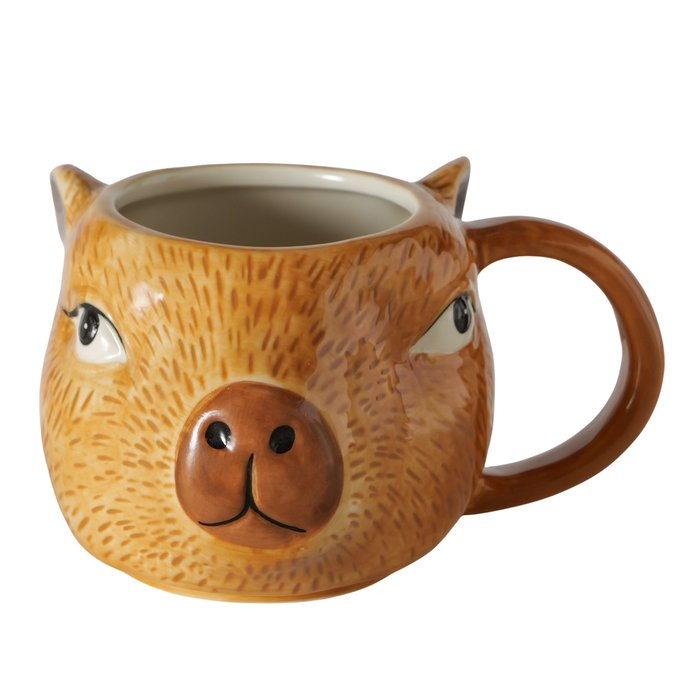 Capybara Becher aus Steinzeug – Frontansicht mit Gesicht