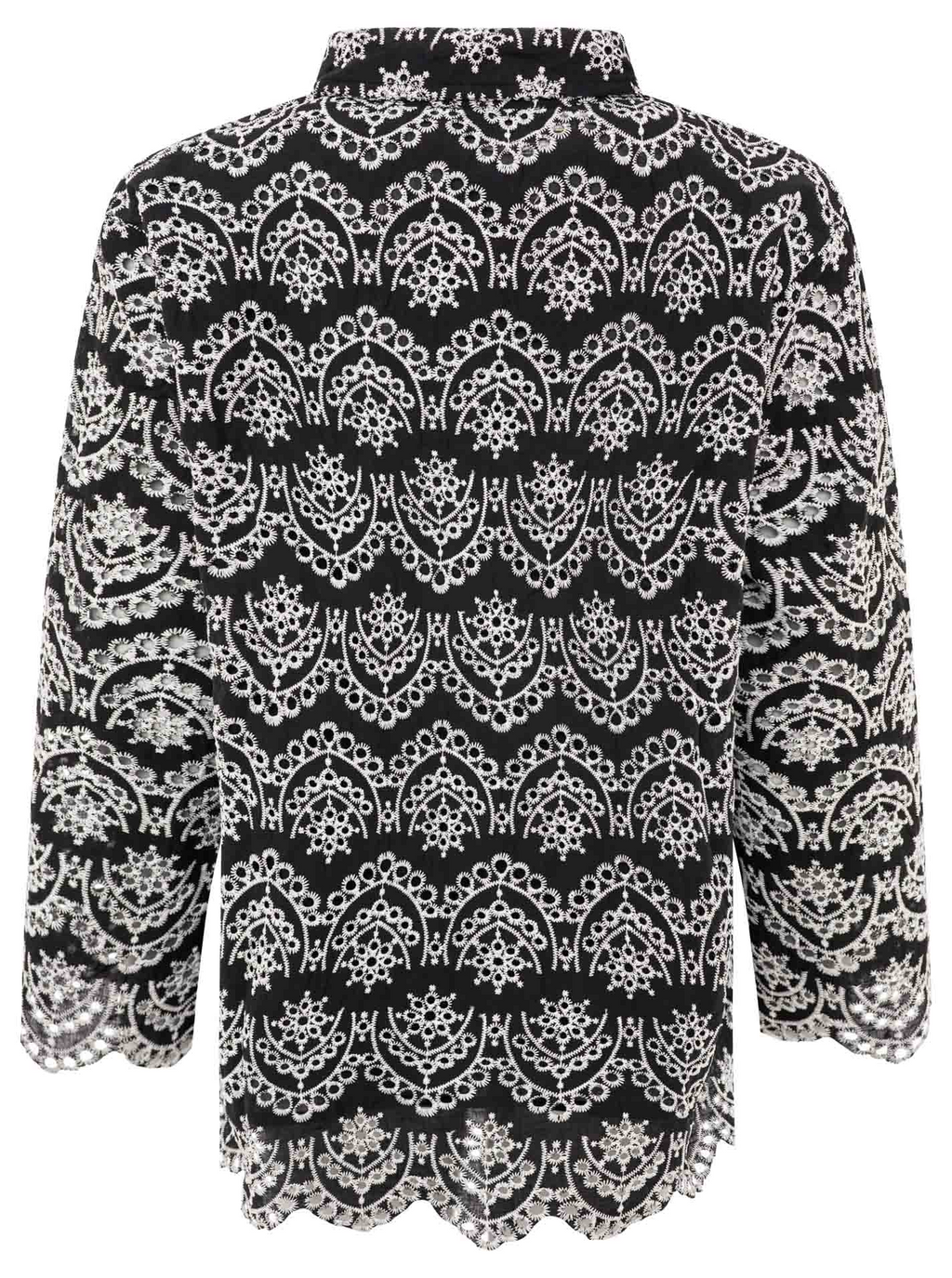 Langarm Bluse mit Lochstickerei – Schwarz/Weiß von Zwillingsherz