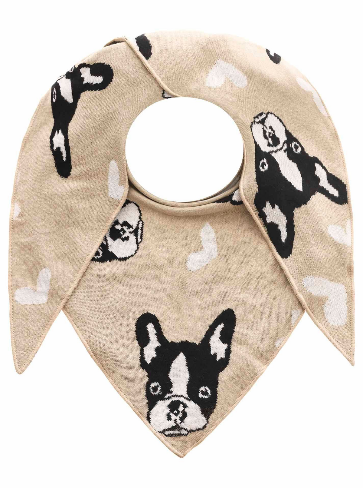 Zwillingsherz Dreieckstuch Herzenshund Frenchie in Beige mit schwarz-weißen französischen Bulldoggen und weißen Herzen