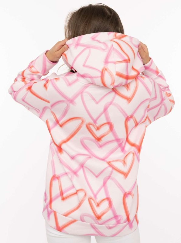 Hoodie-Jacke Big Hearts Zwillingsherz – Rückansicht getragen, Allover Herz-Print