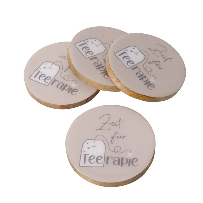 Untersetzer Tee 4-tlg. – Beige Variante alle vier Untersetzer auf weißem Hintergrund