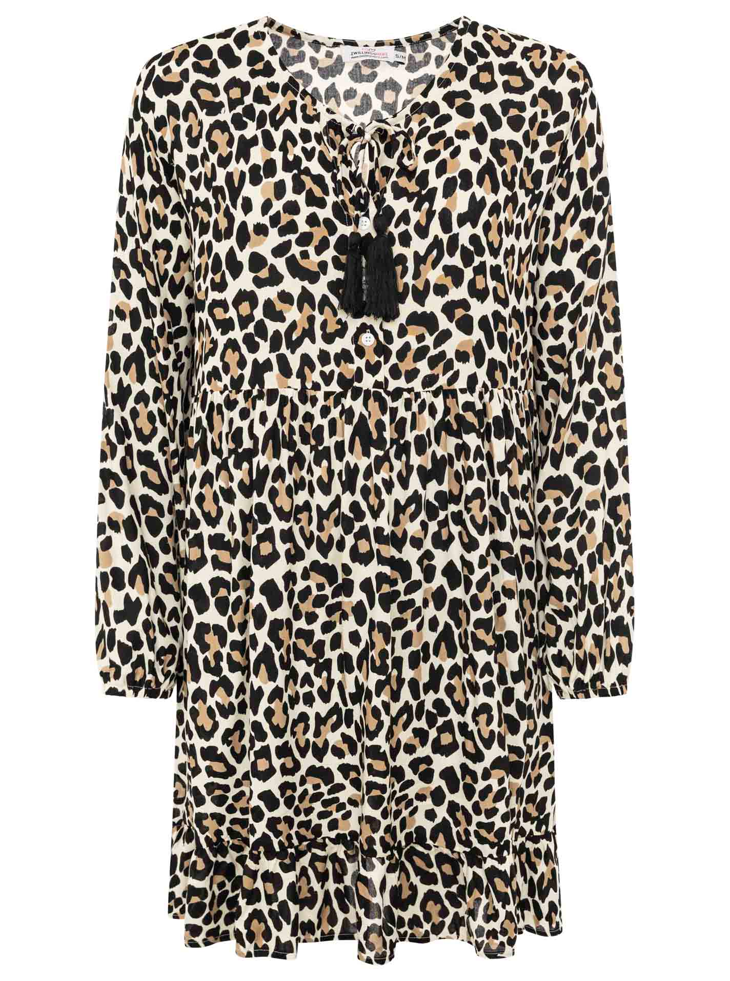 Viskosekleid Damen Leo Dream – Animalprint mit Tasseln von zwillingsherz