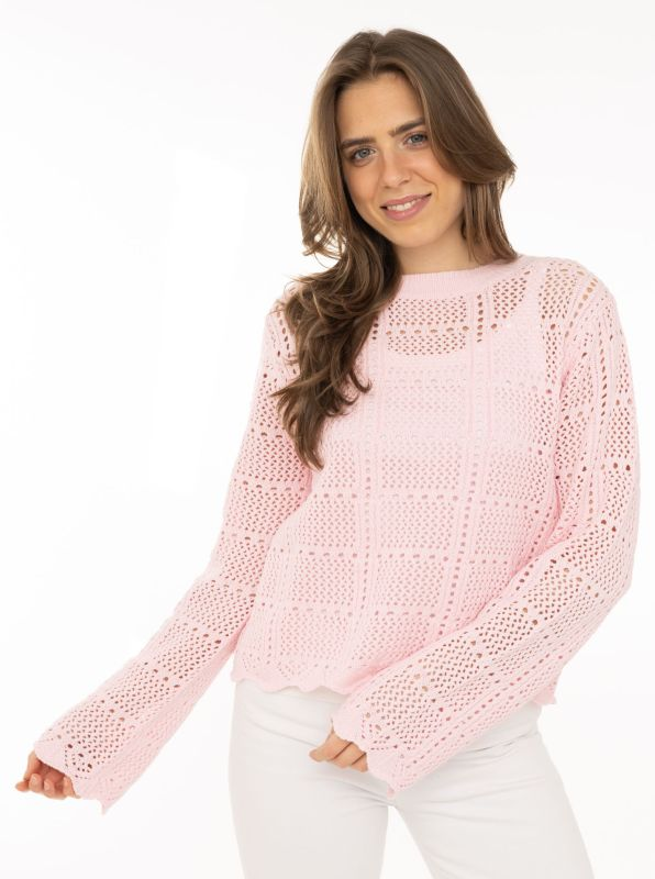 Strickpullover Damen Lochstrick – Leichter Pullover von zwillingsherz in Creme, Braun & Rosa