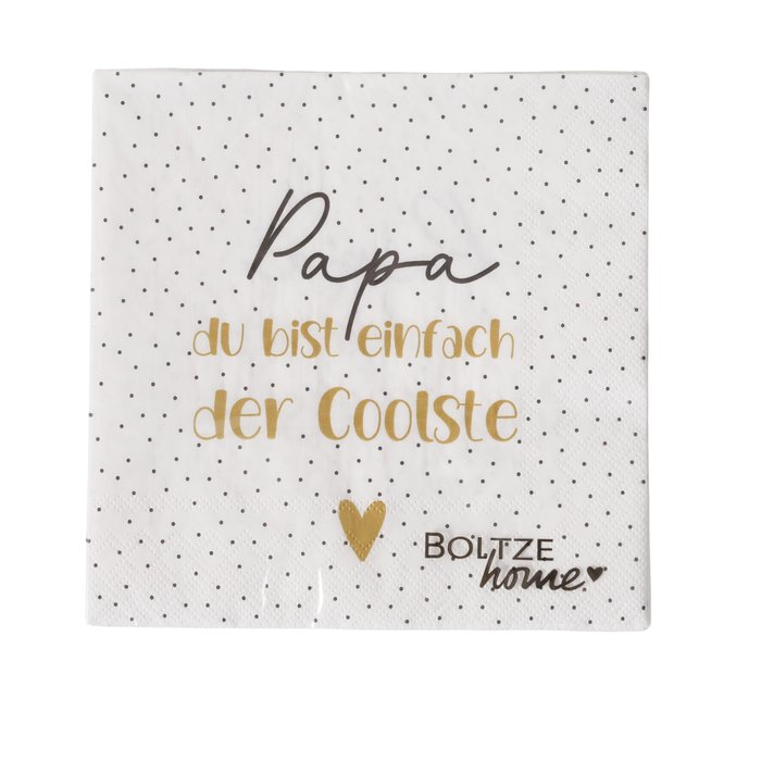 Papierservietten „Papa du bist einfach der Coolste“ – Vatertags-Geschenk mit Goldherz | Boltze