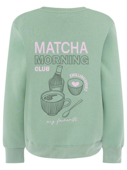 Sweatshirt Matcha Morning Zwillingsherz – Rückansicht Produktfoto, Matcha Morning Club Backprint