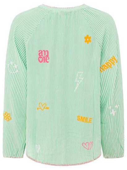 Bluse „Smile & Amore“ – Streifenbluse mit Print von Zwillingsherz