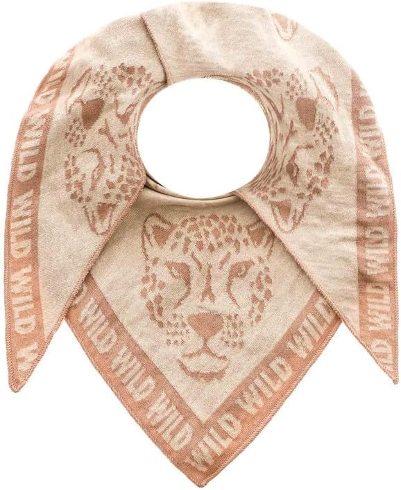 Zwillingsherz Dreieckstuch Leo Gesicht in Beige und Rosé mit großen Leopardengesichtern und abgesetzter Bordüre
