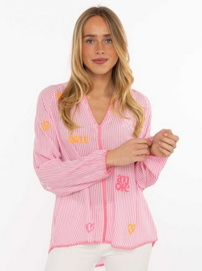 Bluse „Smile & Amore“ – Streifenbluse mit Print von Zwillingsherz