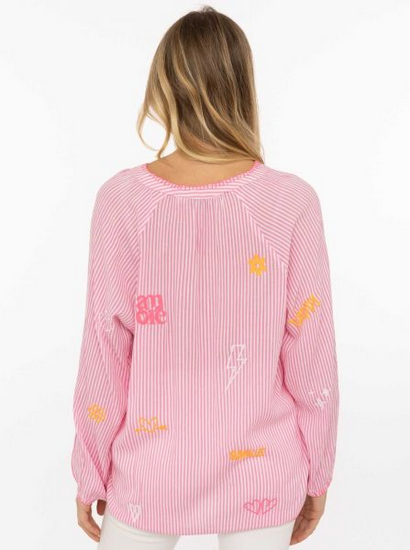 Bluse „Smile & Amore“ – Streifenbluse mit Print von Zwillingsherz