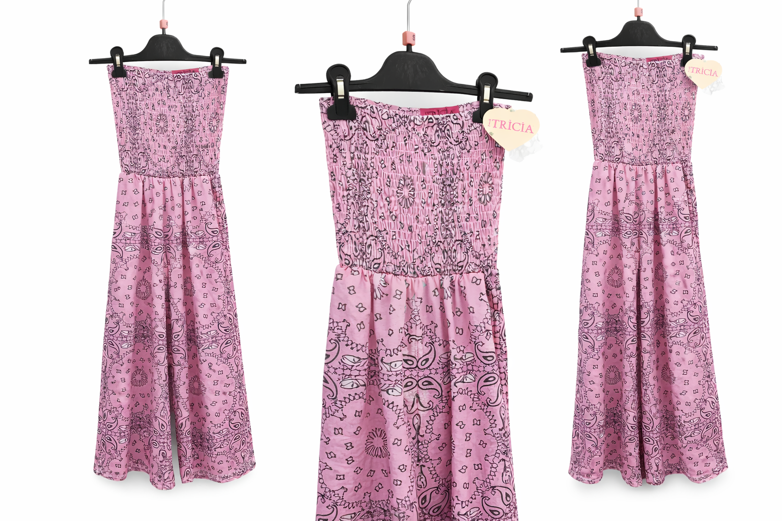 Rosa Bandeau Jumpsuit mit Paisley Print und weitem Bein von BEA TRÍCIA